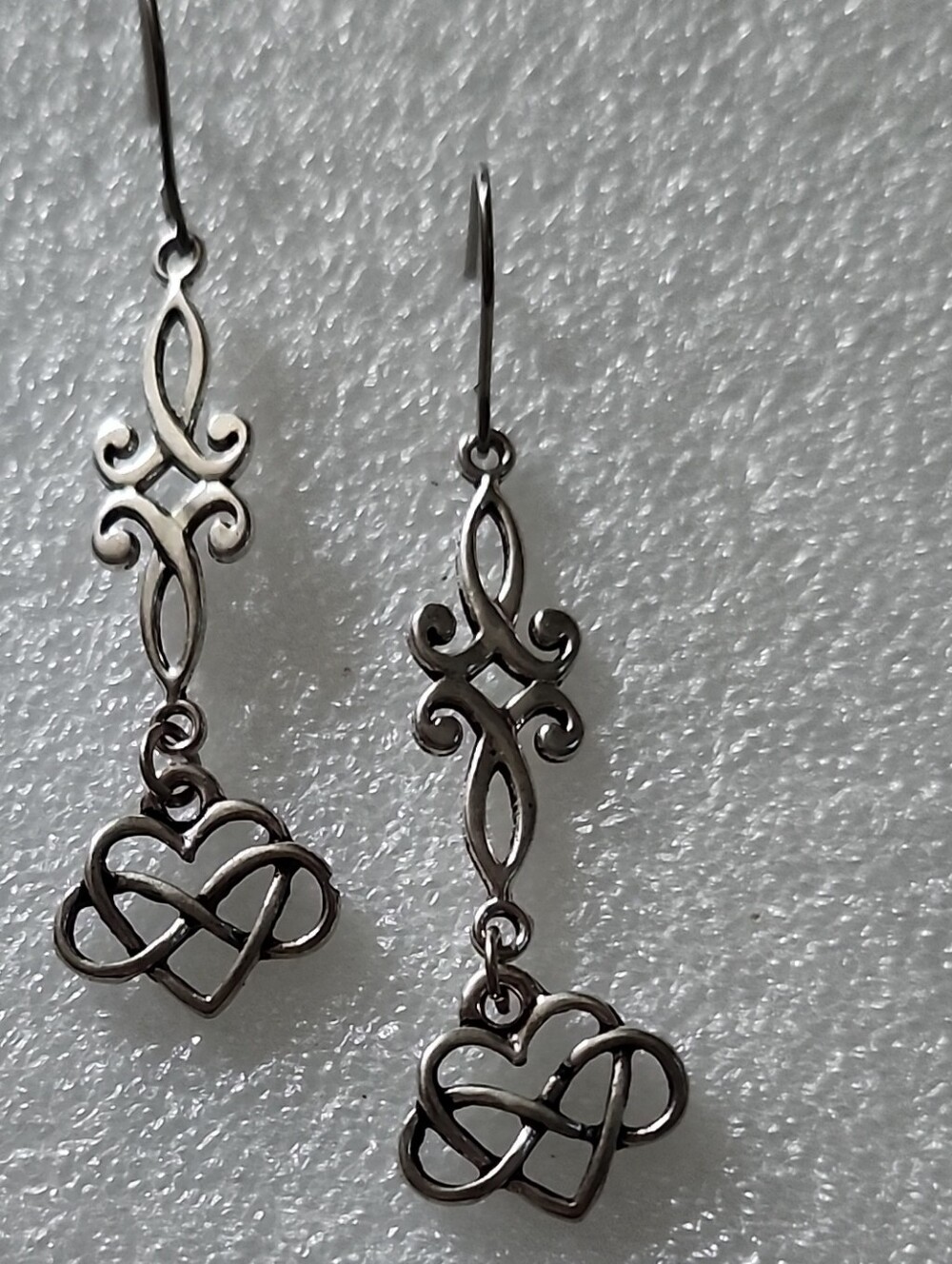 Hand Crafted Silver Tone Heart Dangle Earrings